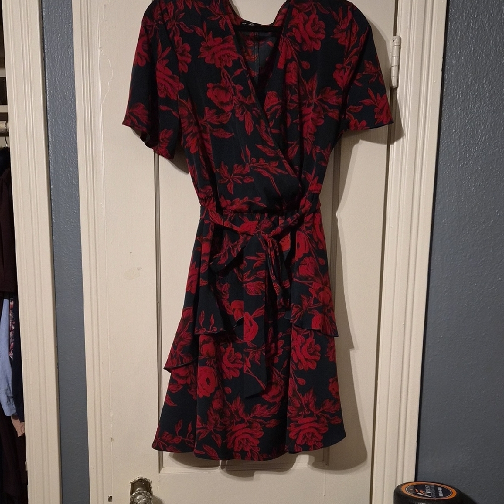 Red Floral Wrap Dress